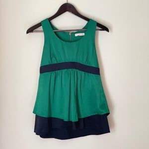 Silky Green & Black Sleeveless Peplum Top